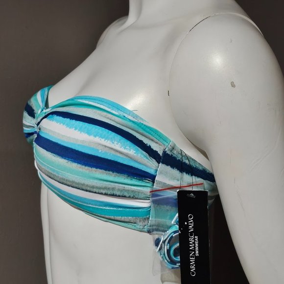 Carmen Marc Valvo Striped Ring-Front Bandeau Bikini Top  Size Small - Picture 3 of 9